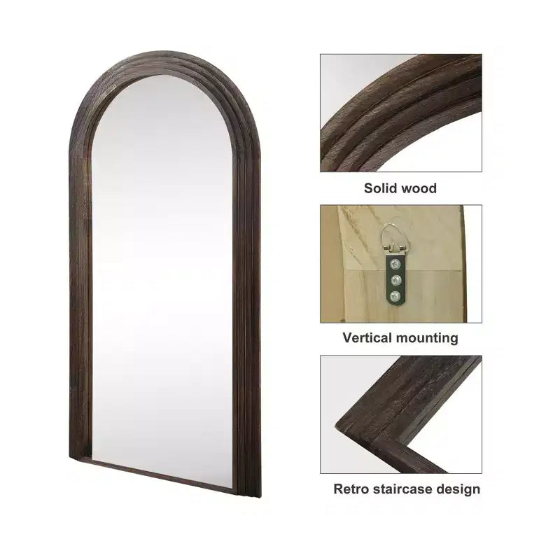 Miroir classique en bois massif encadré en arc, 35 po L x 71 po H, anthracite
