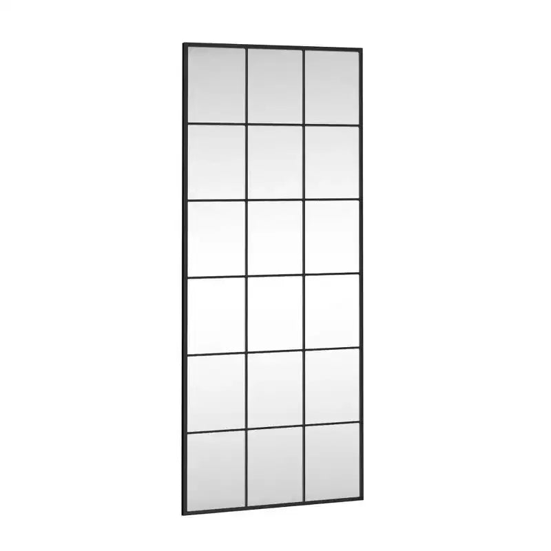 Miroir de fenêtre industriel autoportant, cadre en fer, noir, 30 po L x 69 po H