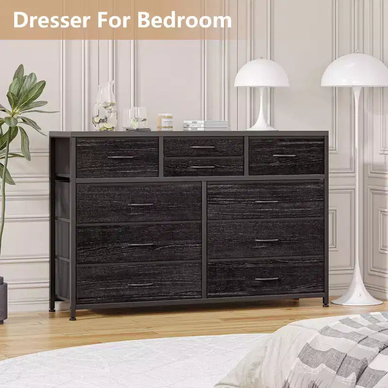 Commode à 10 tiroirs pour chambre, commode avec bacs en tissu, meuble TV pour téléviseurs jusqu'à 5 pouces, organisateur de rangement