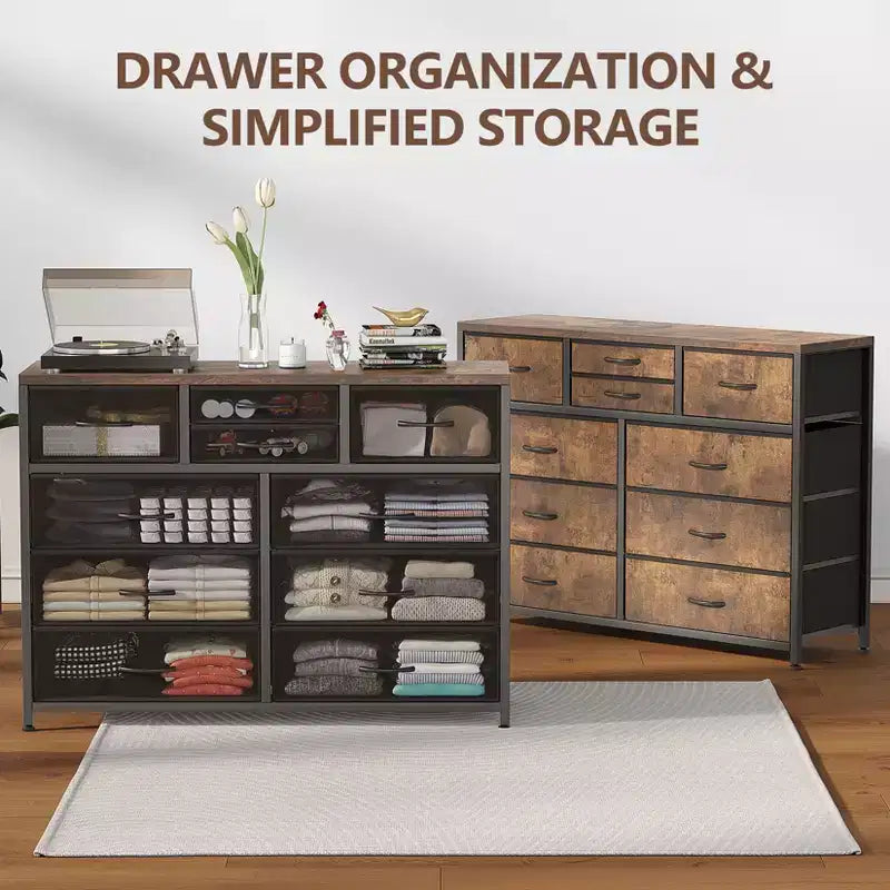 Commode à 10 tiroirs pour chambre, commode avec bacs en tissu, meuble TV pour téléviseurs jusqu'à 5 pouces, organisateur de rangement