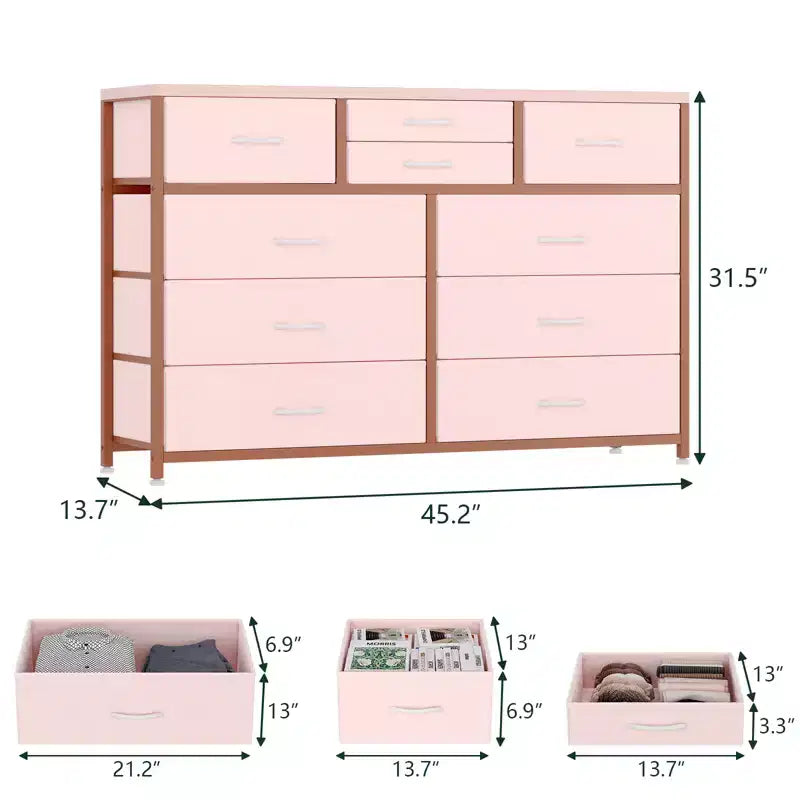 Commode à 10 tiroirs pour chambre, commode avec bacs en tissu, meuble TV pour téléviseurs jusqu'à 5 pouces, organisateur de rangement