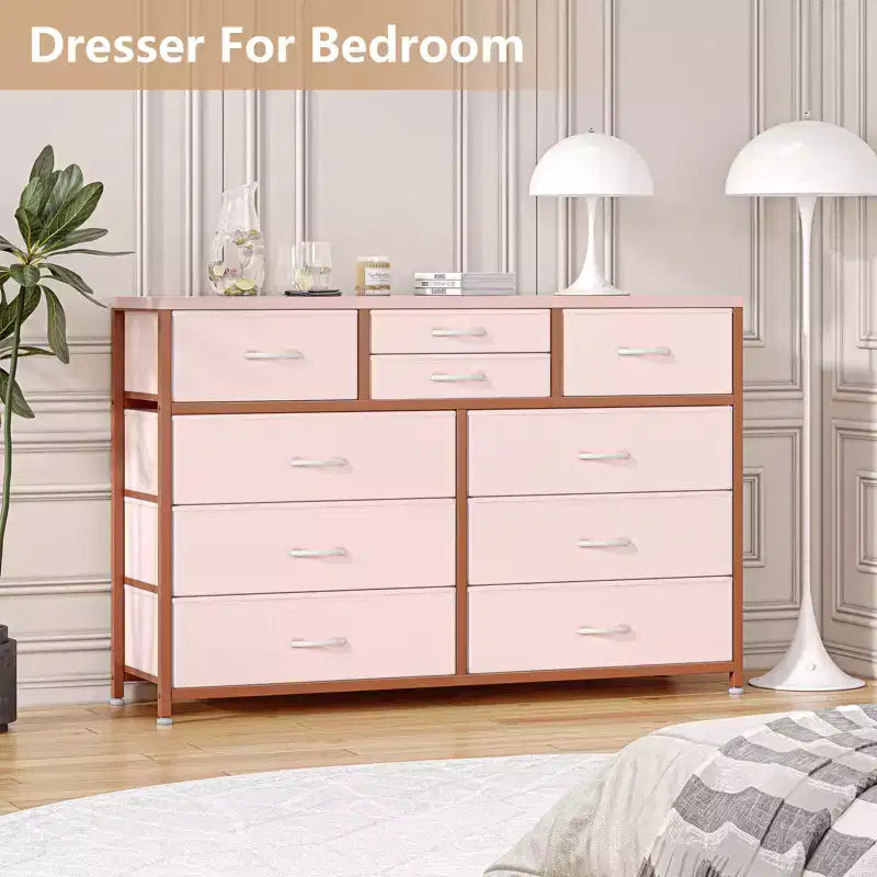 Commode à 10 tiroirs pour chambre, commode avec bacs en tissu, meuble TV pour téléviseurs jusqu'à 5 pouces, organisateur de rangement