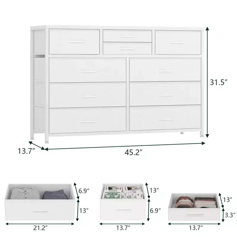 Commode à 10 tiroirs pour chambre, commode avec bacs en tissu, meuble TV pour téléviseurs jusqu'à 5 pouces, organisateur de rangement
