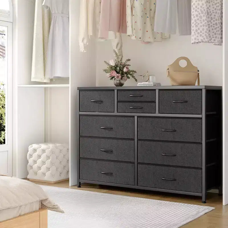 Commode à 10 tiroirs pour chambre, commode avec bacs en tissu, meuble TV pour téléviseurs jusqu'à 5 pouces, organisateur de rangement