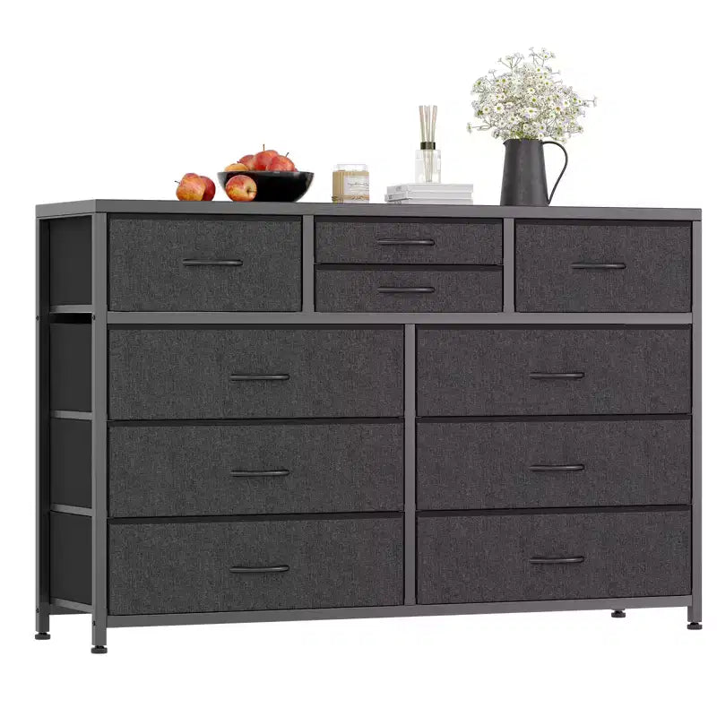10 Drawers Dresser for Bedroom, Chest of Drawers with Fabric Bins, TV Stand Entertainment Center for Up to 55'' TV, Storage Organizer