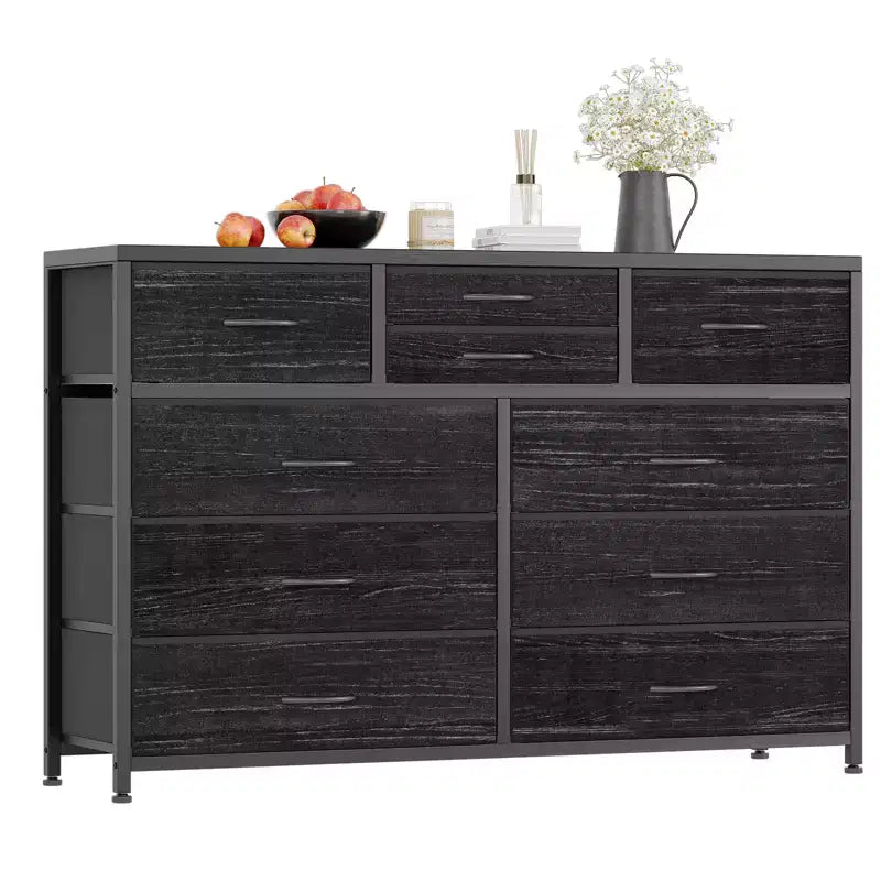 Commode à 10 tiroirs pour chambre, commode avec bacs en tissu, meuble TV pour téléviseurs jusqu'à 5 pouces, organisateur de rangement