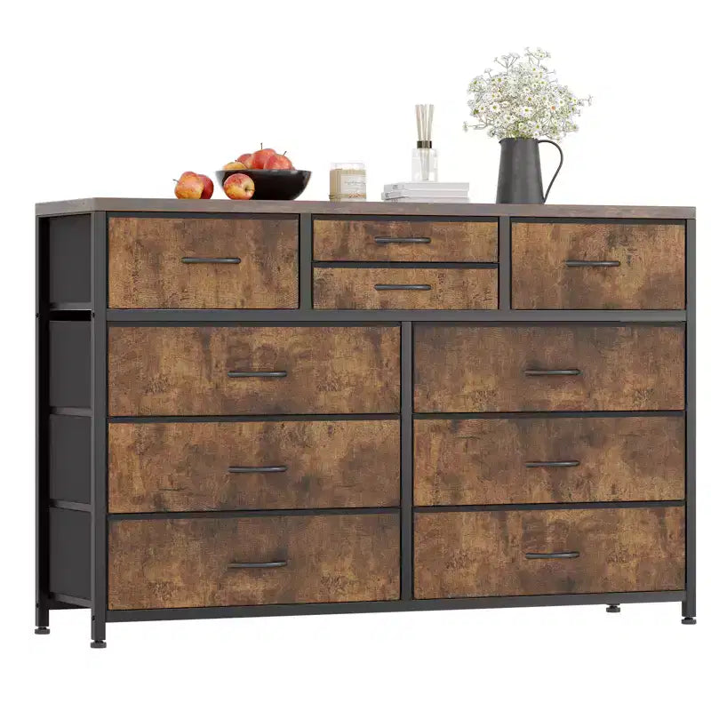 Commode à 10 tiroirs pour chambre, commode avec bacs en tissu, meuble TV pour téléviseurs jusqu'à 5 pouces, organisateur de rangement