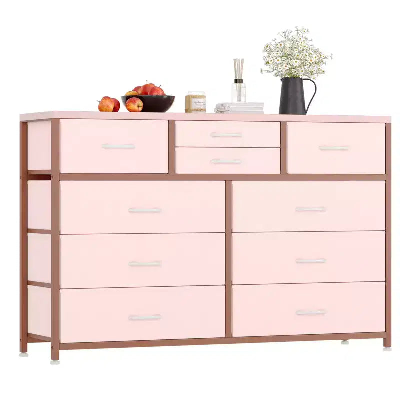 Commode à 10 tiroirs pour chambre, commode avec bacs en tissu, meuble TV pour téléviseurs jusqu'à 5 pouces, organisateur de rangement