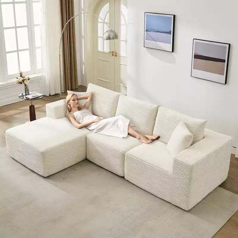 Canapé moderne 108, canapé 3 places rembourré en forme de L avec oreillers, canapé à assise profonde, aucun assemblage requis
