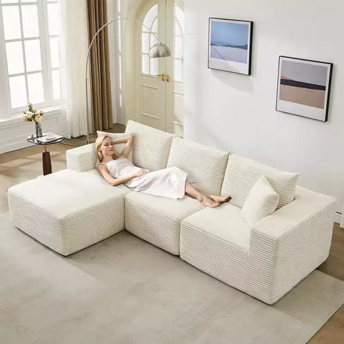 Canapé moderne 108, canapé 3 places rembourré en forme de L avec oreillers, canapé à assise profonde, aucun assemblage requis