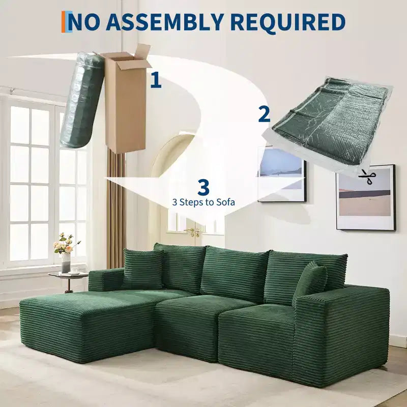 Canapé moderne 108, canapé 3 places rembourré en forme de L avec oreillers, canapé à assise profonde, aucun assemblage requis