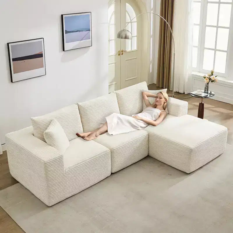 Canapé moderne 108, canapé 3 places rembourré en forme de L avec oreillers, canapé à assise profonde, aucun assemblage requis