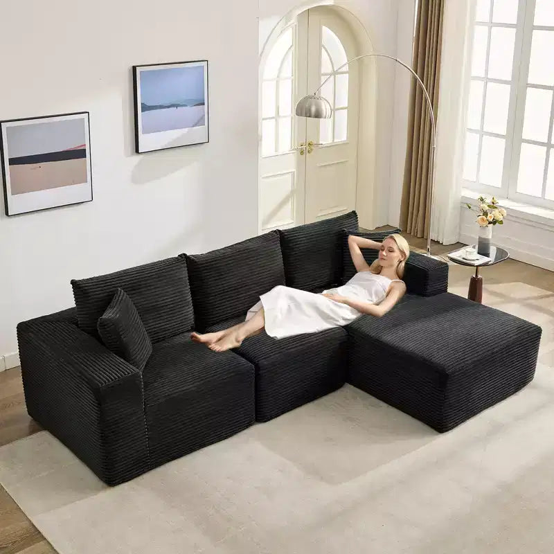 Canapé moderne 108, canapé 3 places rembourré en forme de L avec oreillers, canapé à assise profonde, aucun assemblage requis