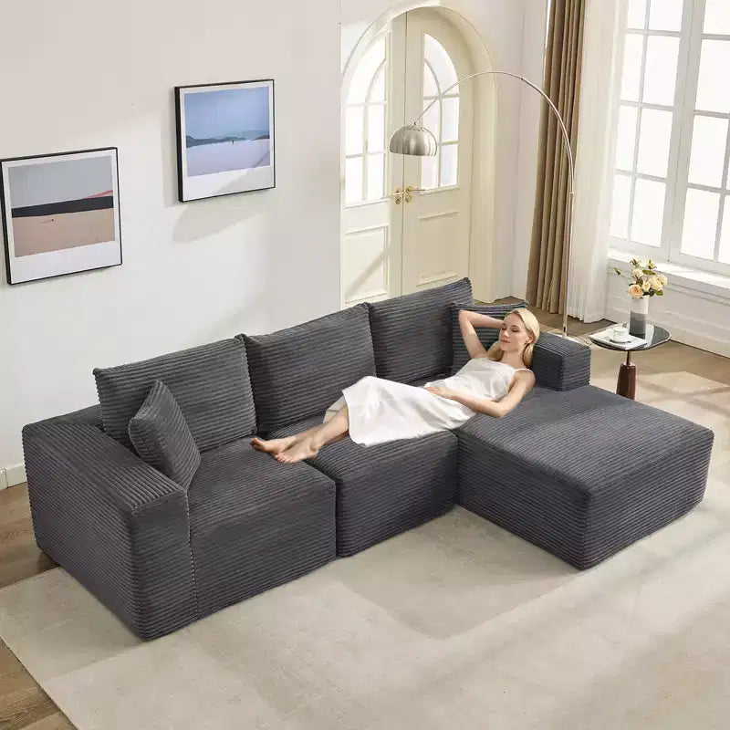 Canapé moderne 108, canapé 3 places rembourré en forme de L avec oreillers, canapé à assise profonde, aucun assemblage requis