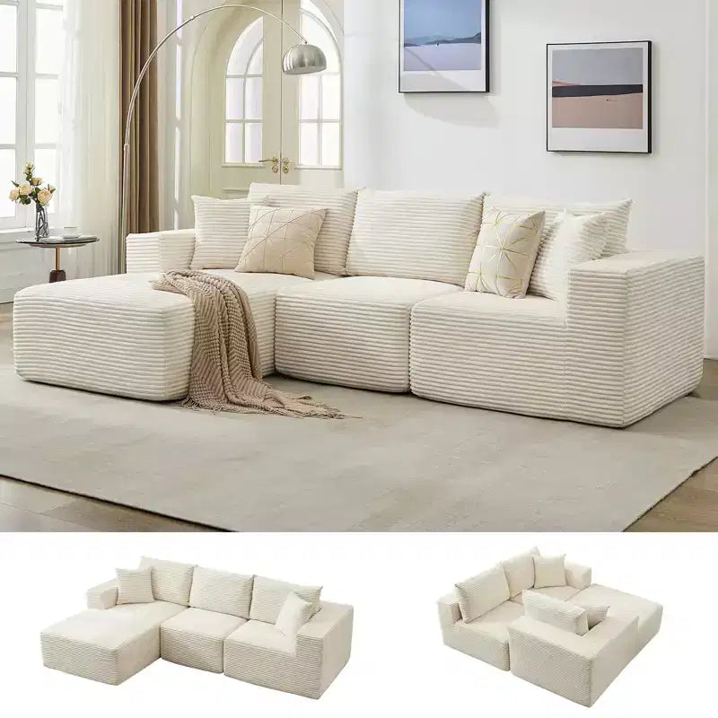 108 Modern Sofa Couch, 3 Seater Upholstered L Shaped Sofa with Pillows, Deep Seat Sofa, No Assembly Required