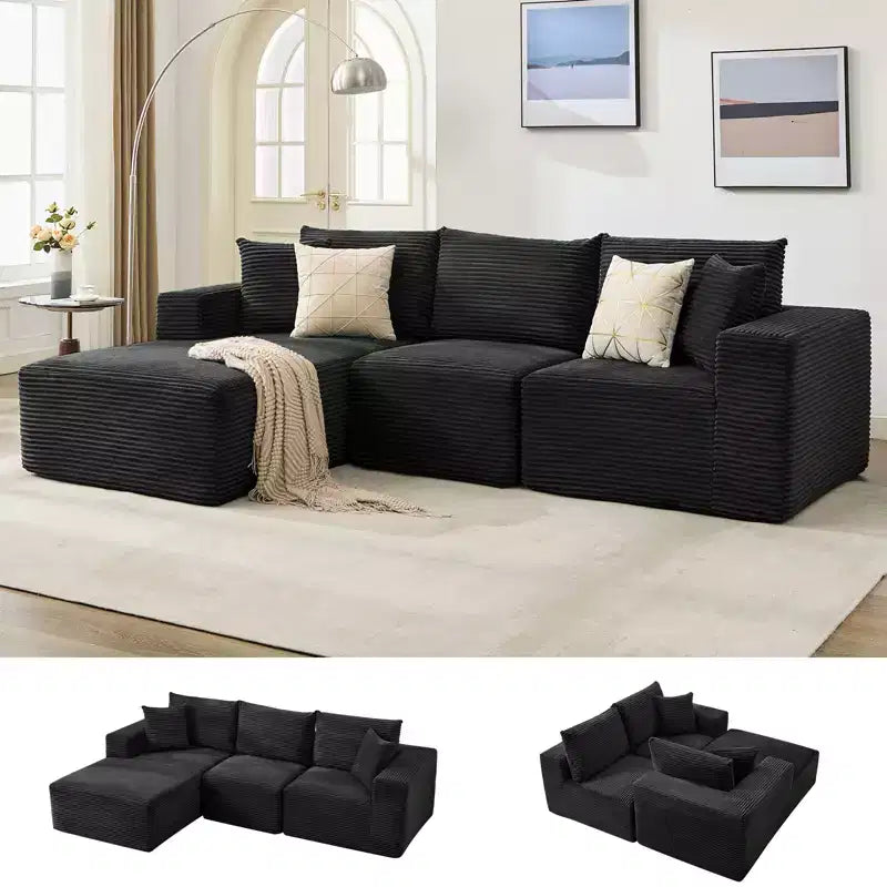 Canapé moderne 108, canapé 3 places rembourré en forme de L avec oreillers, canapé à assise profonde, aucun assemblage requis