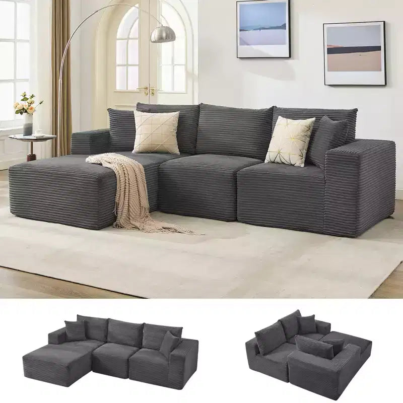 Canapé moderne 108, canapé 3 places rembourré en forme de L avec oreillers, canapé à assise profonde, aucun assemblage requis