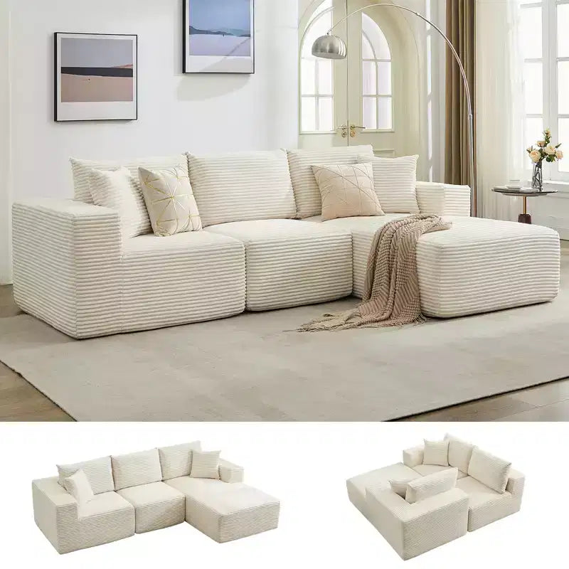 Canapé moderne 108, canapé 3 places rembourré en forme de L avec oreillers, canapé à assise profonde, aucun assemblage requis
