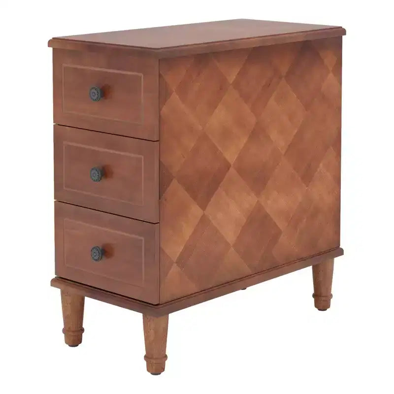 Walnut Wood Nightstand Fully Assembled Narrow Side Table with 3 Drawers