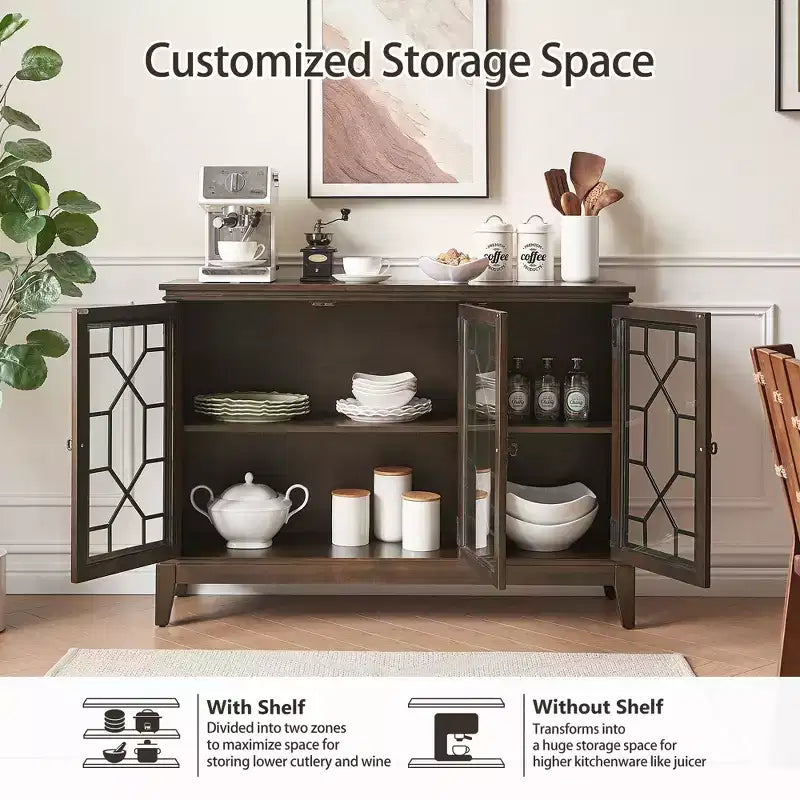 Bahut en Noyer Foncé Élégant avec Trois Portes et Quatre Compartiments - Idéal pour l'Organisation et la Décoration de la Maison