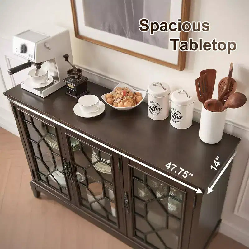 Bahut en Noyer Foncé Élégant avec Trois Portes et Quatre Compartiments - Idéal pour l'Organisation et la Décoration de la Maison