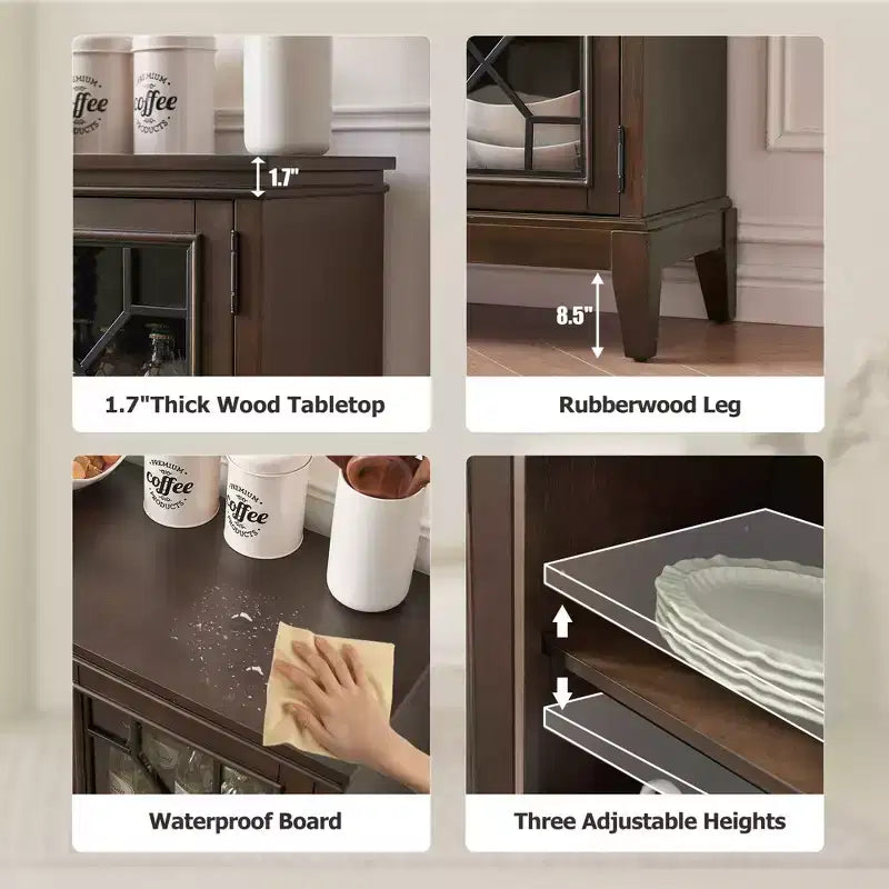Bahut en Noyer Foncé Élégant avec Trois Portes et Quatre Compartiments - Idéal pour l'Organisation et la Décoration de la Maison