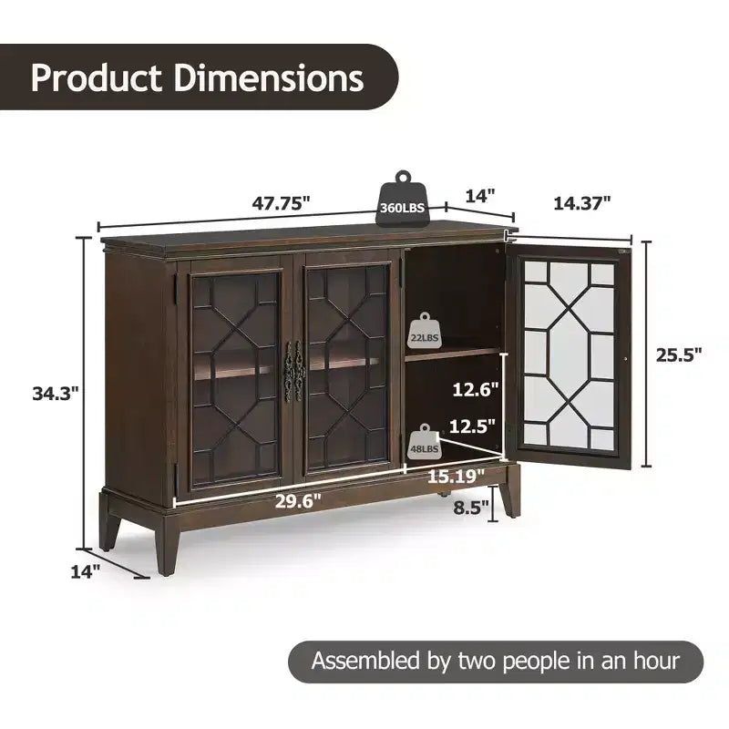 Bahut en Noyer Foncé Élégant avec Trois Portes et Quatre Compartiments - Idéal pour l'Organisation et la Décoration de la Maison
