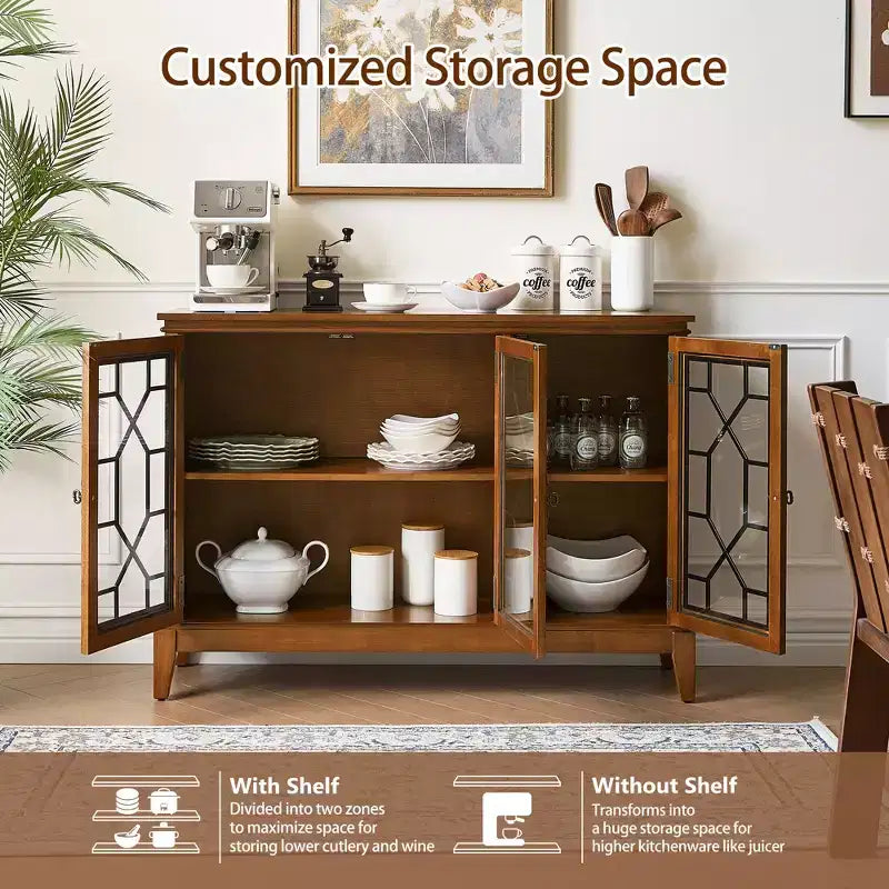 Bahut en Noyer Foncé Élégant avec Trois Portes et Quatre Compartiments - Idéal pour l'Organisation et la Décoration de la Maison