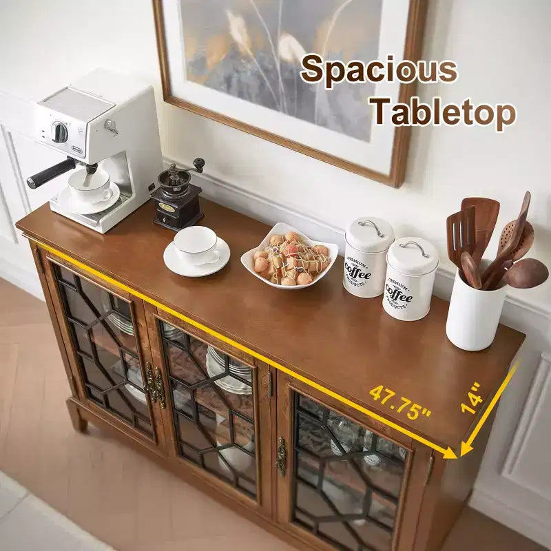 Bahut en Noyer Foncé Élégant avec Trois Portes et Quatre Compartiments - Idéal pour l'Organisation et la Décoration de la Maison