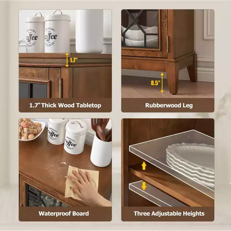 Bahut en Noyer Foncé Élégant avec Trois Portes et Quatre Compartiments - Idéal pour l'Organisation et la Décoration de la Maison