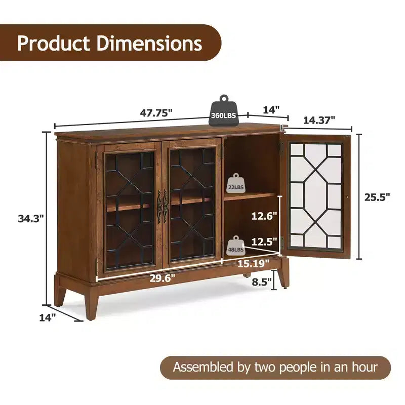 Bahut en Noyer Foncé Élégant avec Trois Portes et Quatre Compartiments - Idéal pour l'Organisation et la Décoration de la Maison