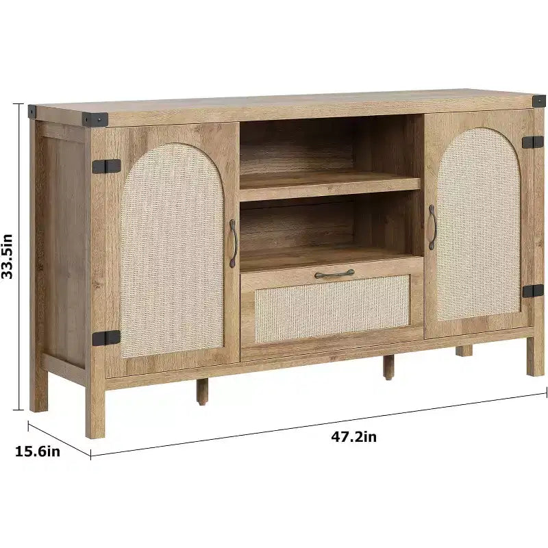 Meuble buffet en rotin de 47,2'' avec rangement, buffet de cuisine/bar à café avec portes et tiroir, buffet de style bohème/ferme
