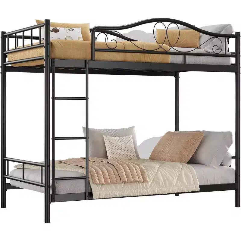 Twin over Twin Metal Bunk Bed, with Ladder & Guardrails 400 lbs Capacity for Kids Room, Black