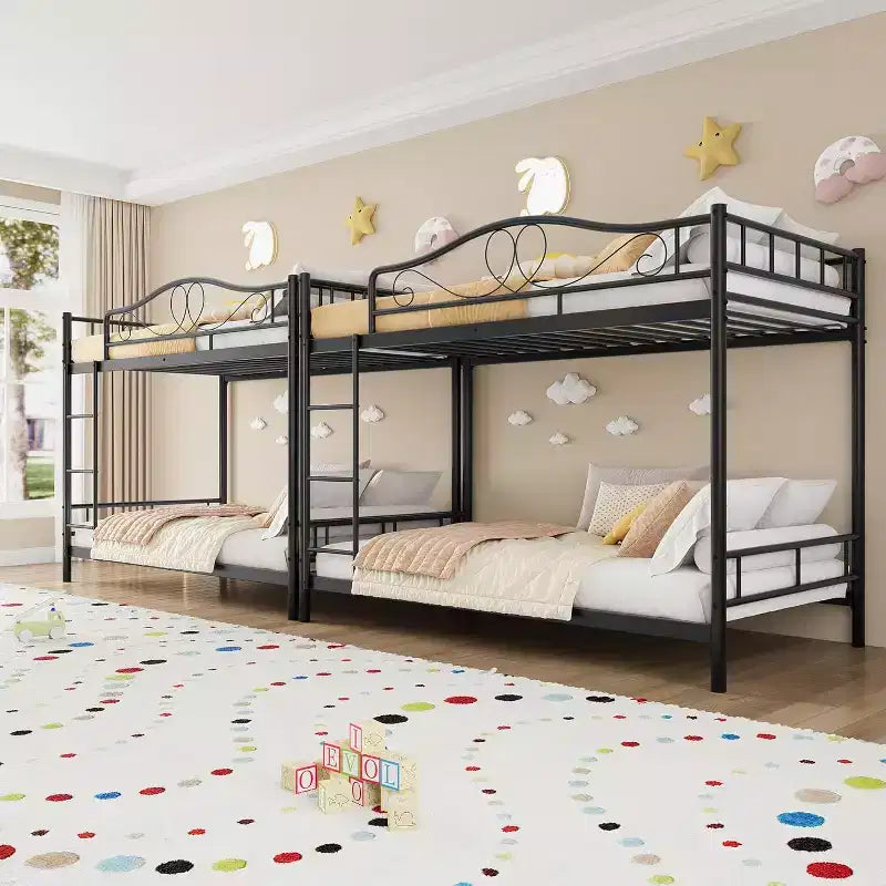 Lit superposé en métal jumeau sur jumeau, avec échelle et garde-corps, capacité de 180 kg pour chambre d'enfant, noir