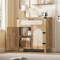 Rattan Sideboard Buffet Cabinet, with Drawer & Farmhouse Coffee Bar for Dining & Living Room, Natural Wood