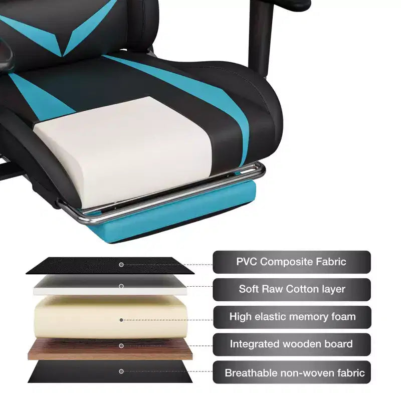 Chaise de jeu inclinable de massage Chaise de bureau ergonomique pour PC avec haut-parleur Bluetooth et lumière RVB