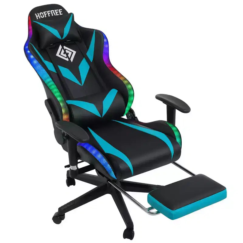 Chaise de jeu inclinable de massage Chaise de bureau ergonomique pour PC avec haut-parleur Bluetooth et lumière RVB