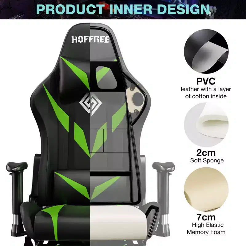 Chaise de jeu inclinable de massage Chaise de bureau ergonomique pour PC avec haut-parleur Bluetooth et lumière RVB