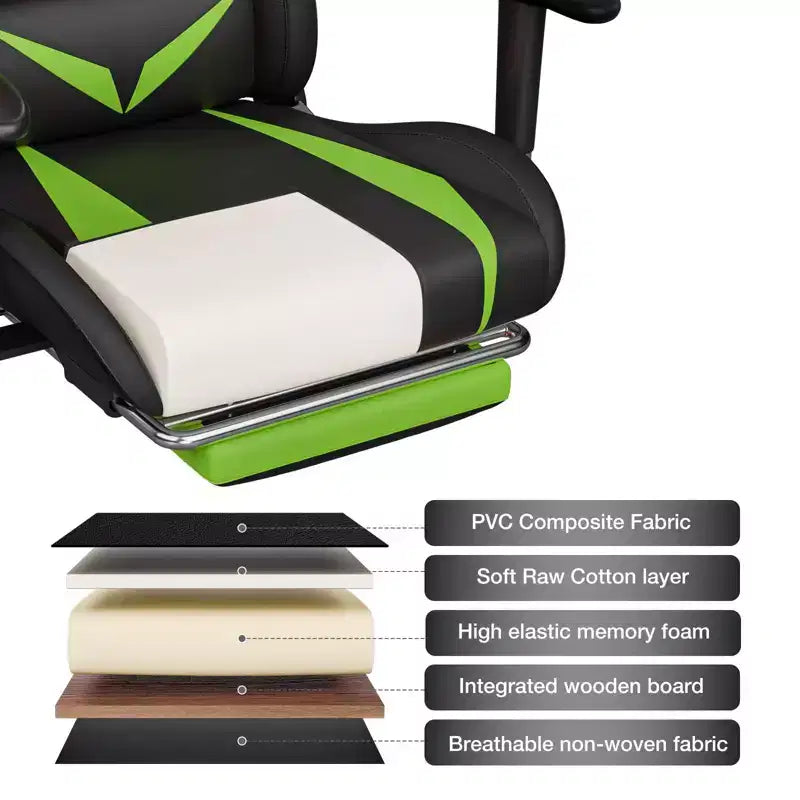 Chaise de jeu inclinable de massage Chaise de bureau ergonomique pour PC avec haut-parleur Bluetooth et lumière RVB