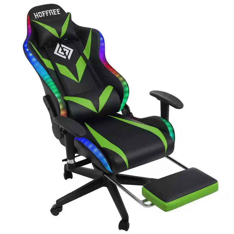 Chaise de jeu inclinable de massage Chaise de bureau ergonomique pour PC avec haut-parleur Bluetooth et lumière RVB