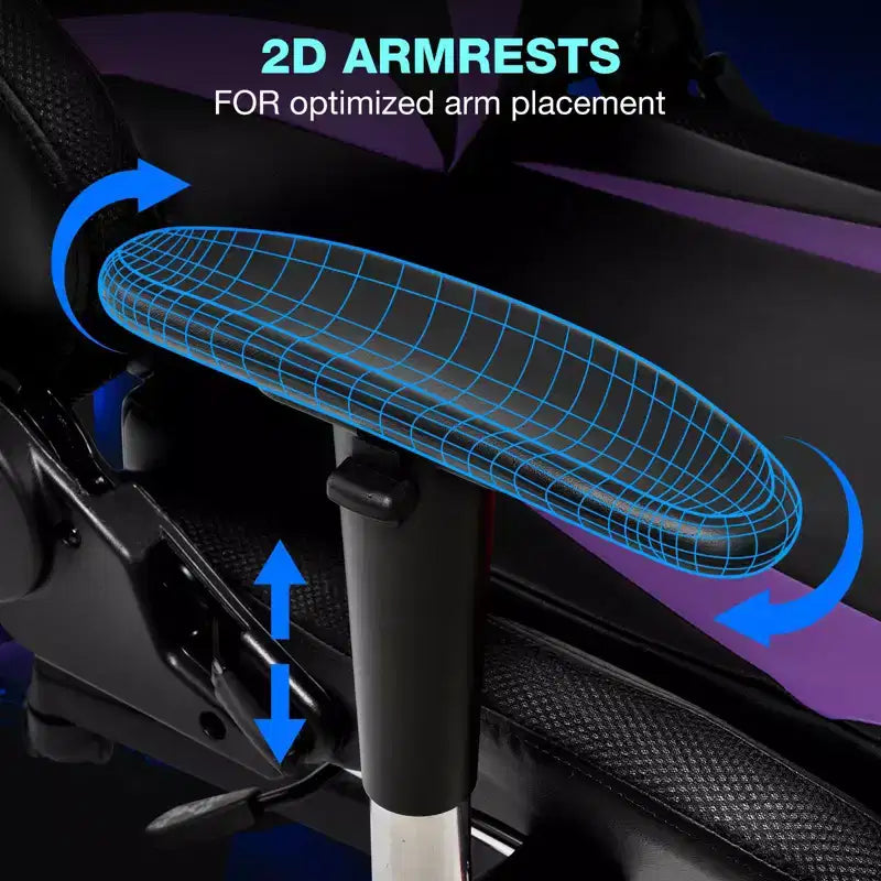 Chaise de jeu inclinable de massage Chaise de bureau ergonomique pour PC avec haut-parleur Bluetooth et lumière RVB