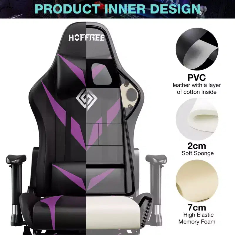Chaise de jeu inclinable de massage Chaise de bureau ergonomique pour PC avec haut-parleur Bluetooth et lumière RVB
