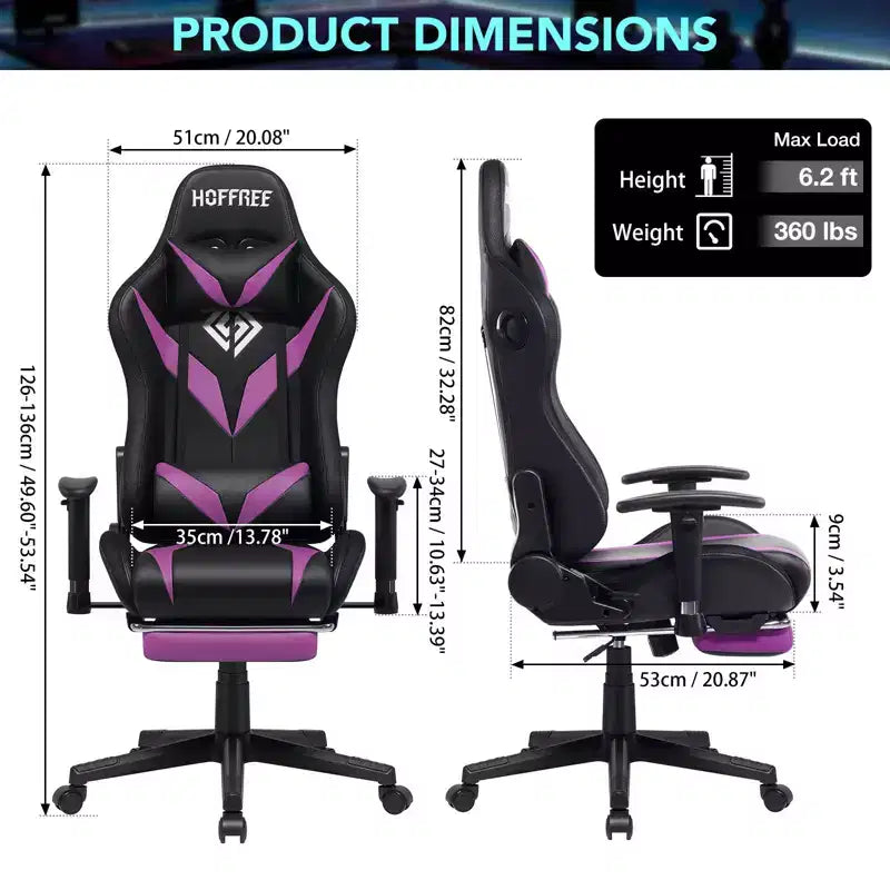 Chaise de jeu inclinable de massage Chaise de bureau ergonomique pour PC avec haut-parleur Bluetooth et lumière RVB