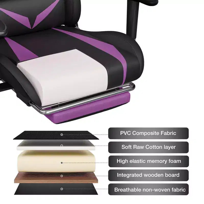 Chaise de jeu inclinable de massage Chaise de bureau ergonomique pour PC avec haut-parleur Bluetooth et lumière RVB
