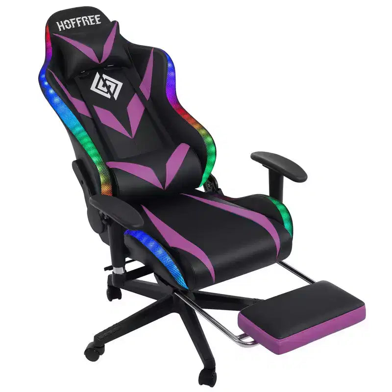 Chaise de jeu inclinable de massage Chaise de bureau ergonomique pour PC avec haut-parleur Bluetooth et lumière RVB