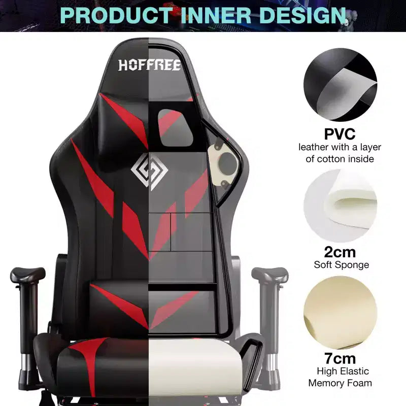 Chaise de jeu inclinable de massage Chaise de bureau ergonomique pour PC avec haut-parleur Bluetooth et lumière RVB