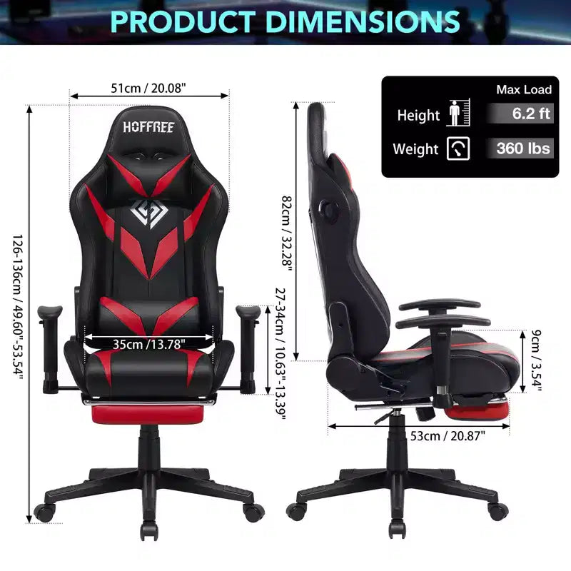 Chaise de jeu inclinable de massage Chaise de bureau ergonomique pour PC avec haut-parleur Bluetooth et lumière RVB