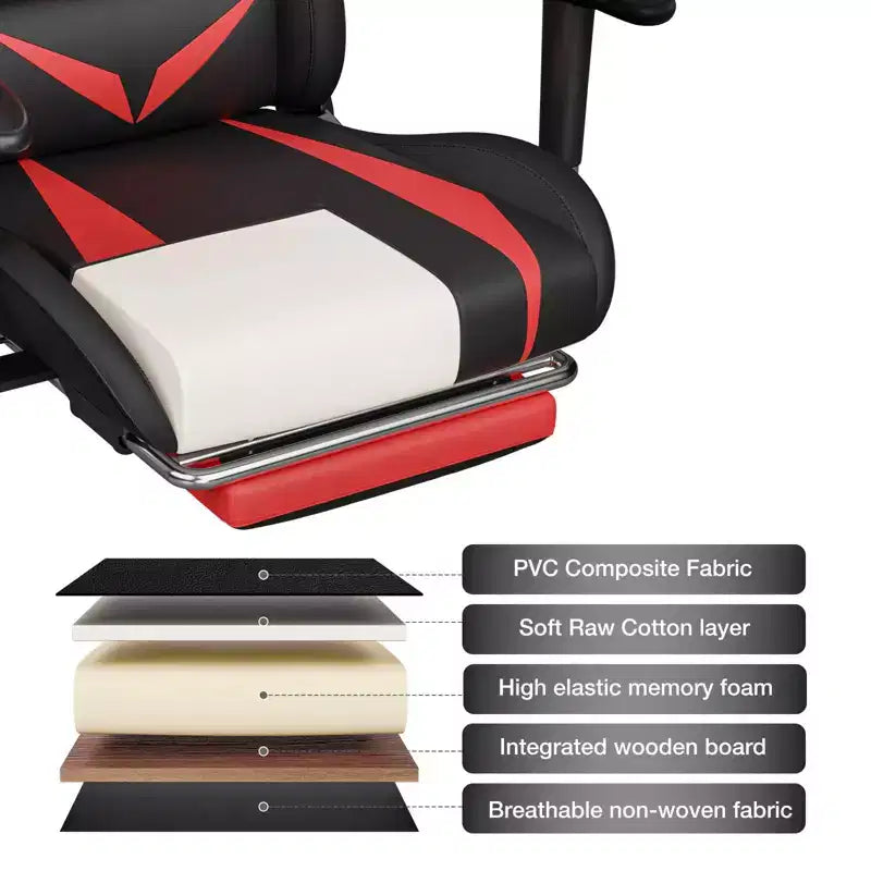 Chaise de jeu inclinable de massage Chaise de bureau ergonomique pour PC avec haut-parleur Bluetooth et lumière RVB