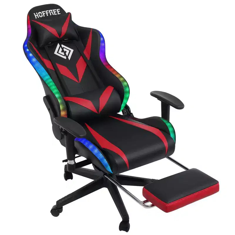 Chaise de jeu inclinable de massage Chaise de bureau ergonomique pour PC avec haut-parleur Bluetooth et lumière RVB