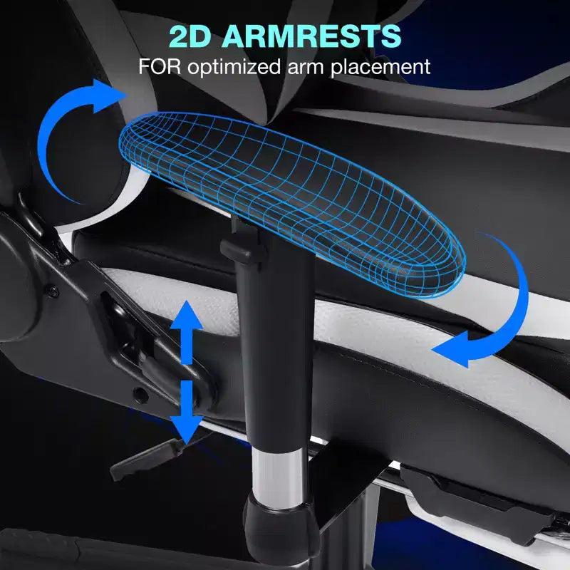 Chaise de jeu inclinable de massage Chaise de bureau ergonomique pour PC avec haut-parleur Bluetooth et lumière RVB
